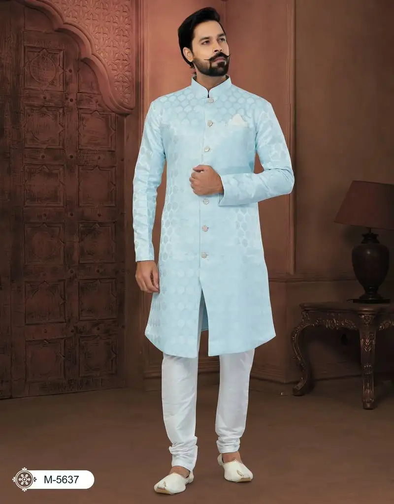 Sky blue soft jackard havy classic with fancy button for mens