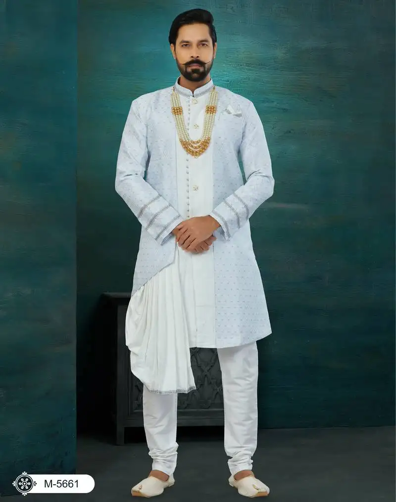Sky blue banarasi zari jackard & art silk havy classic::Wedding for mens