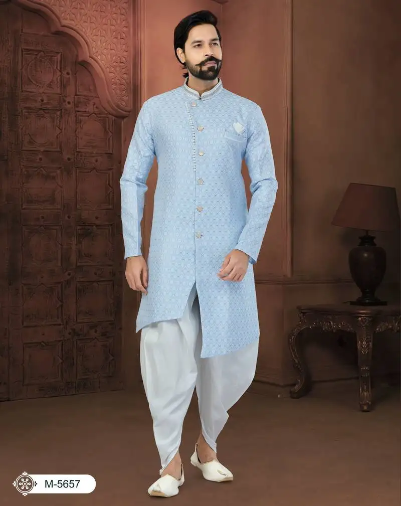 Sky blue banarasi zari jackard havy classic fancy button for mens