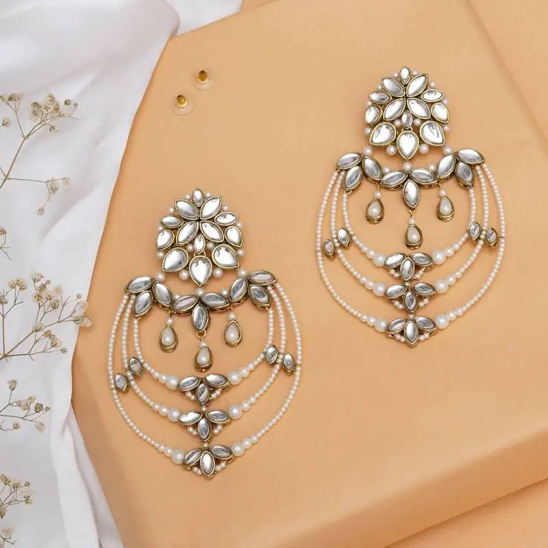 Classic kundan and pearl drop chandbali