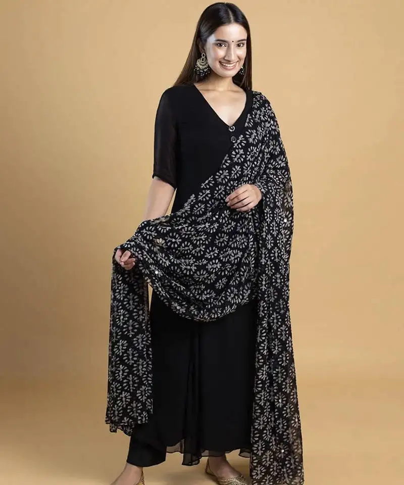 Black georgette plain kurta set