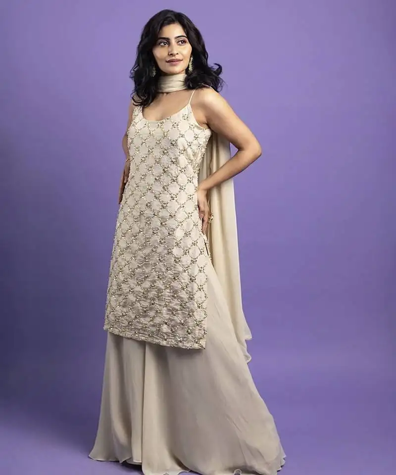 White georegette embroidered kurta set