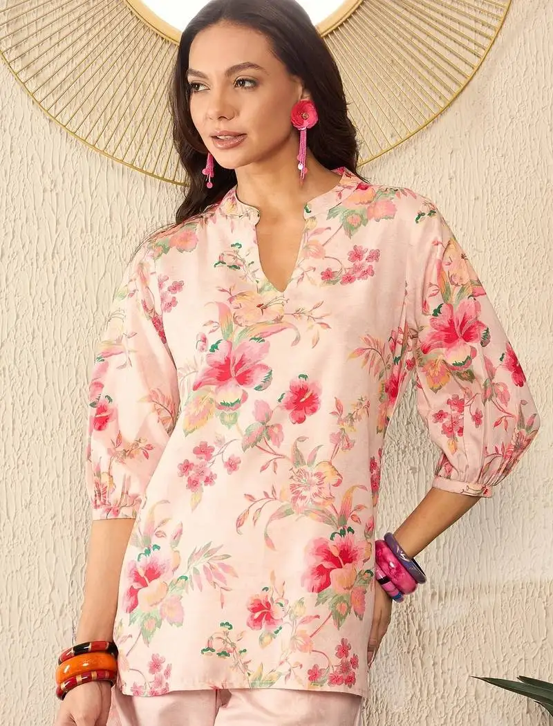 Cream rayon blend floral printed coord sets