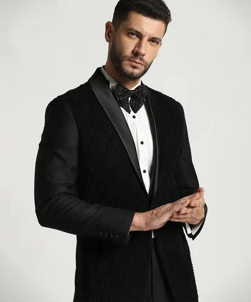 Black polyester embroidered tuxedo