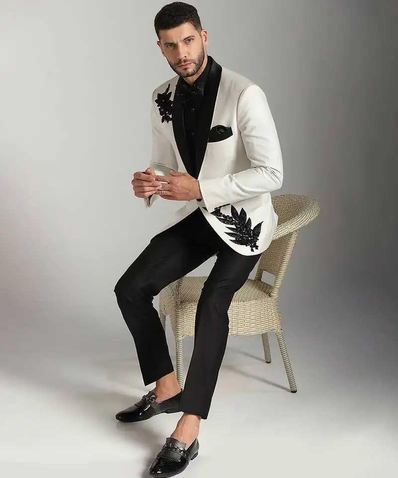 White polyester embroidered tuxedo