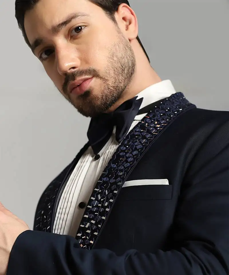 Blue polyester embroidered tuxedo