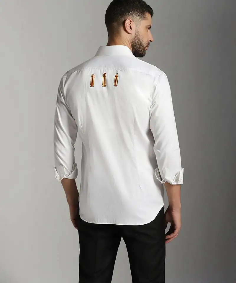 White cotton printed men shirts