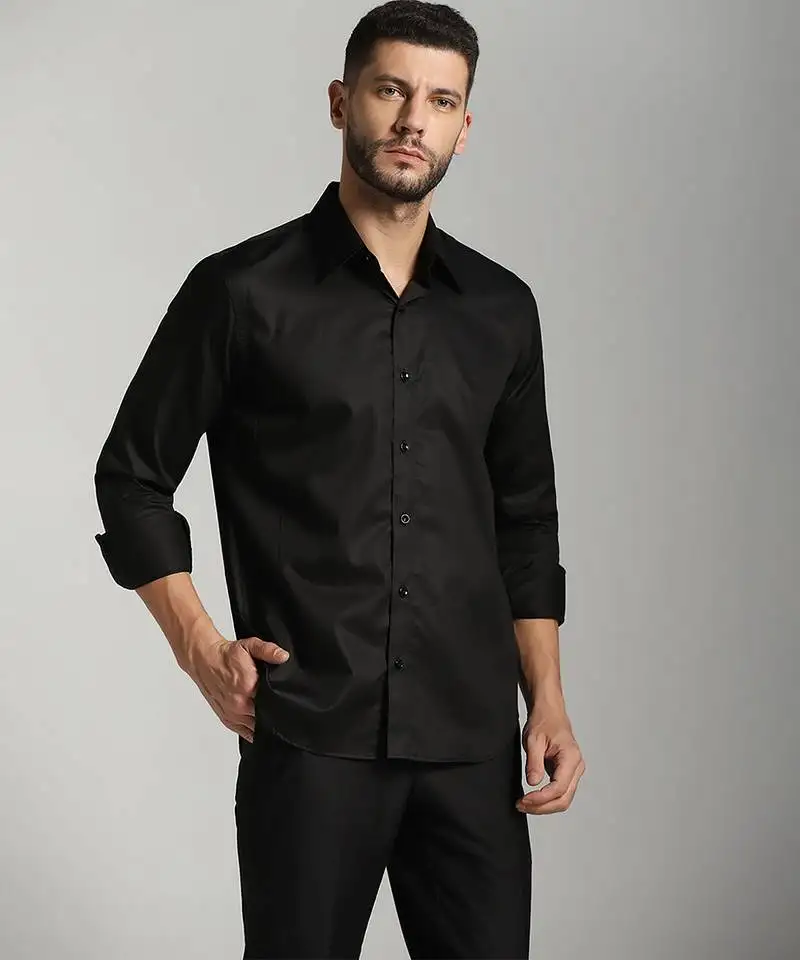 Black cotton printed men shirts