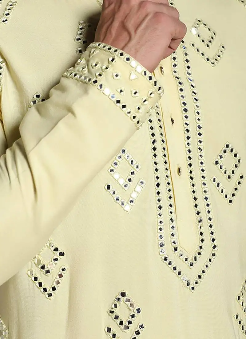 White poly cotton embroidered kurta pajama