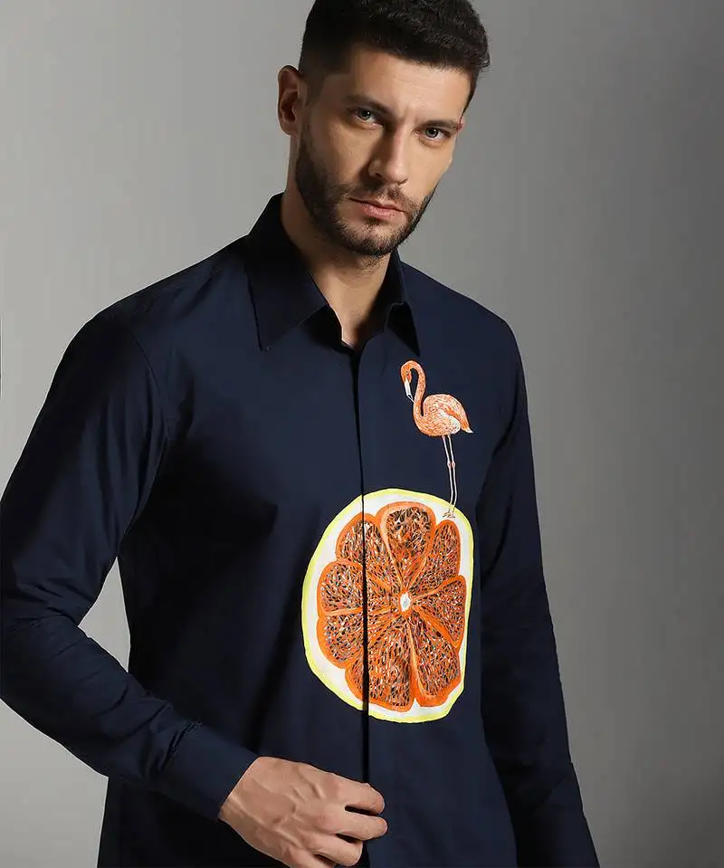 Blue cotton printed men shirts