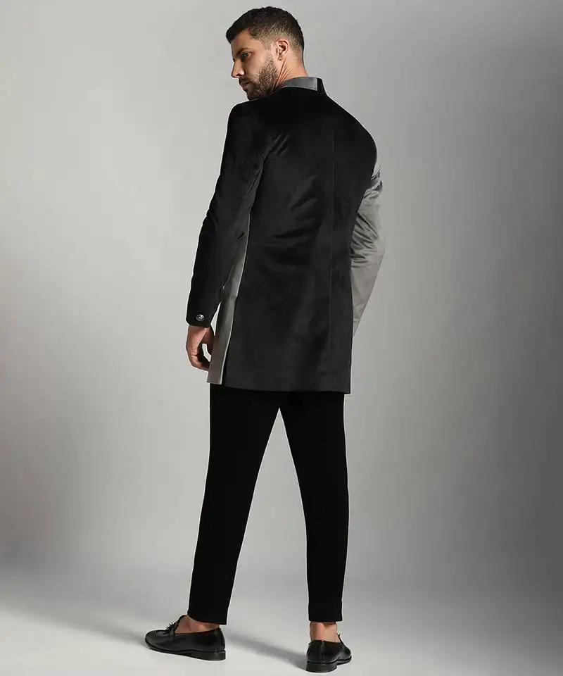 Black velvet plain bandhgala