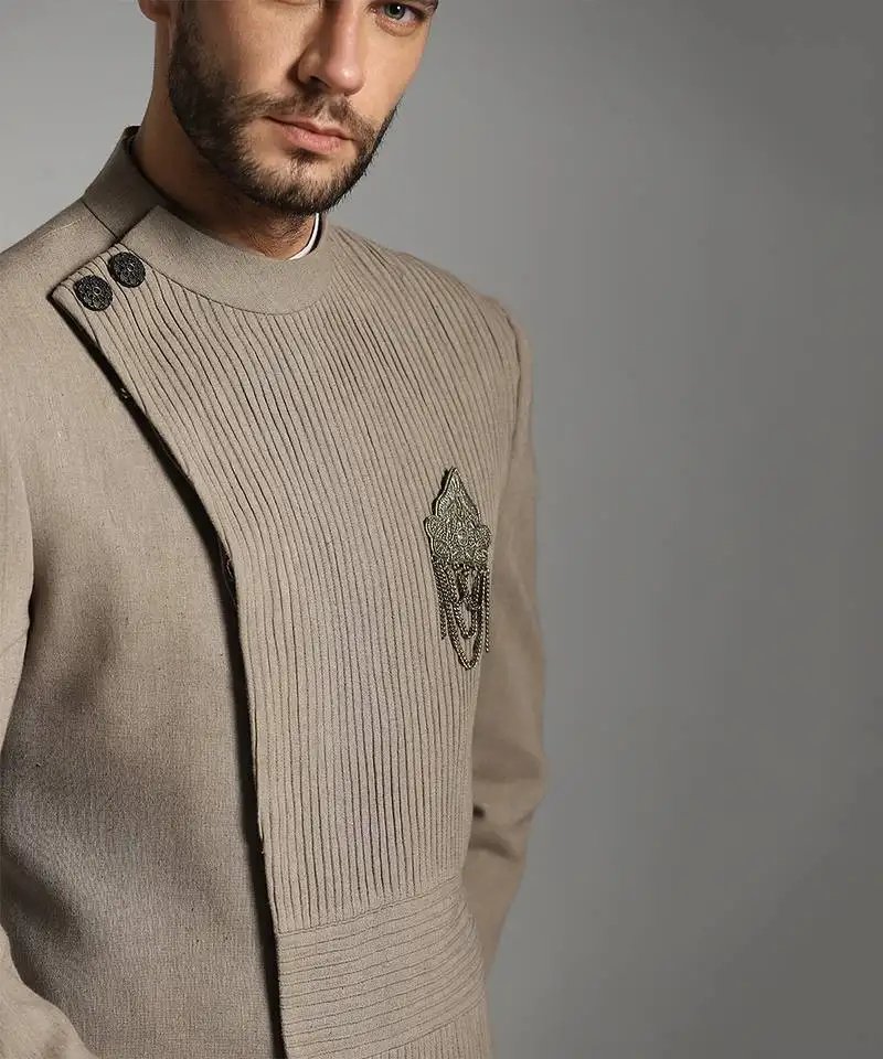 Brown silk plain indo western