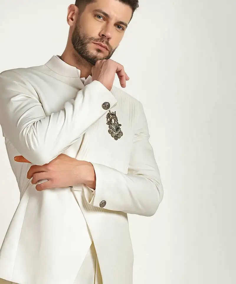 White polyester plain bandhgala