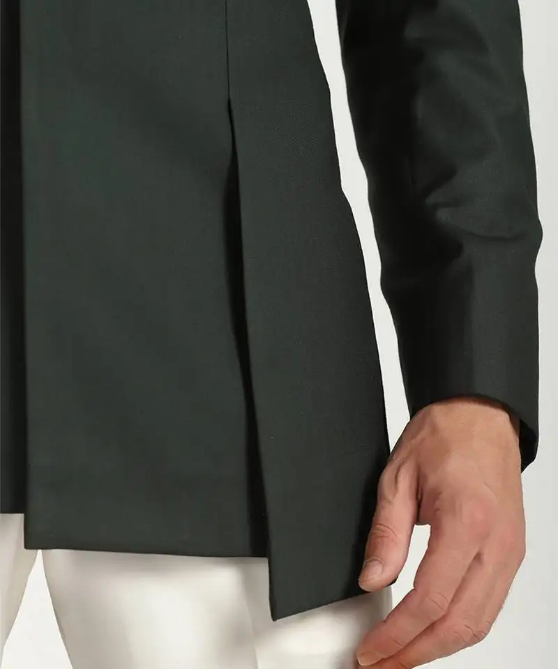 Green polyester plain bandhgala