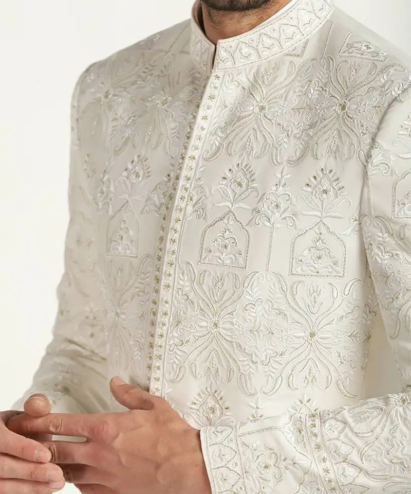 White polyester embroidered bandhgala