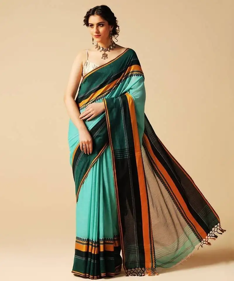 Multicolor hand woven cotton saree
