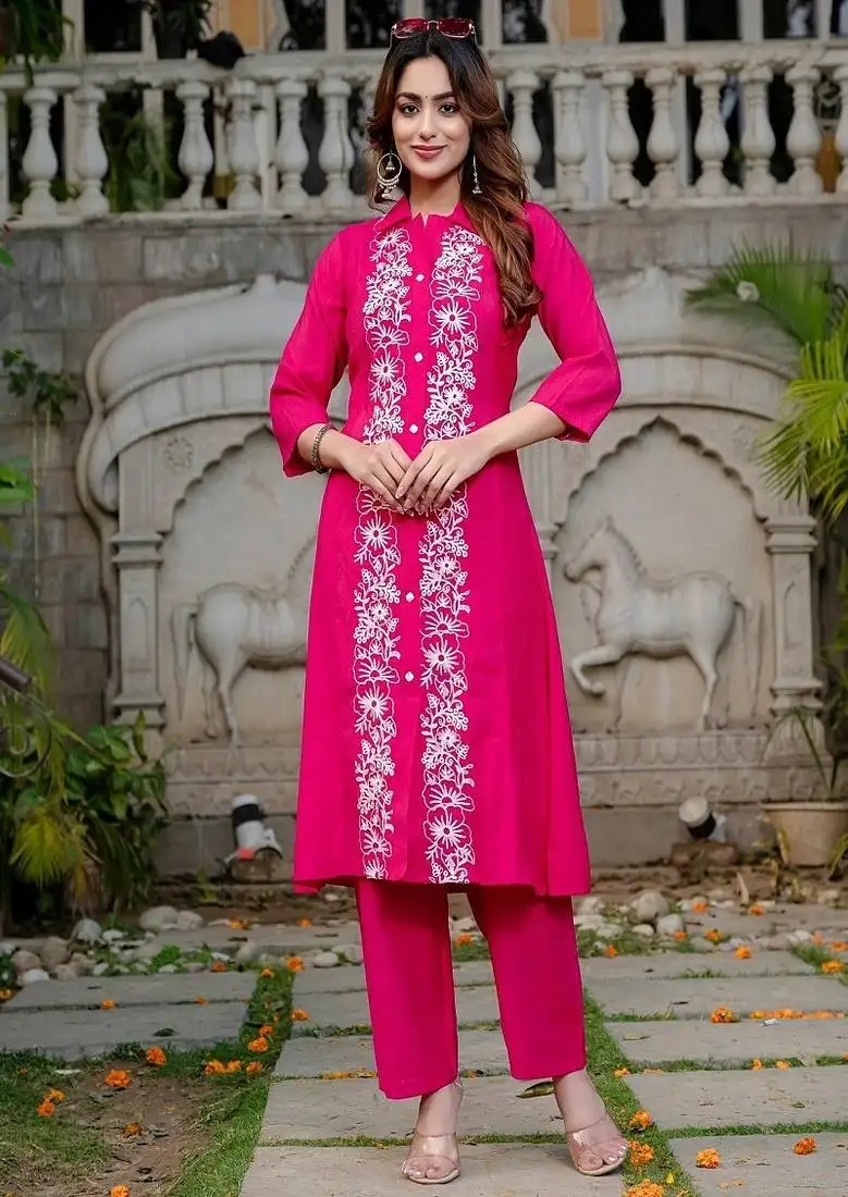 Pink colour with emboidery with cotton stitch for women