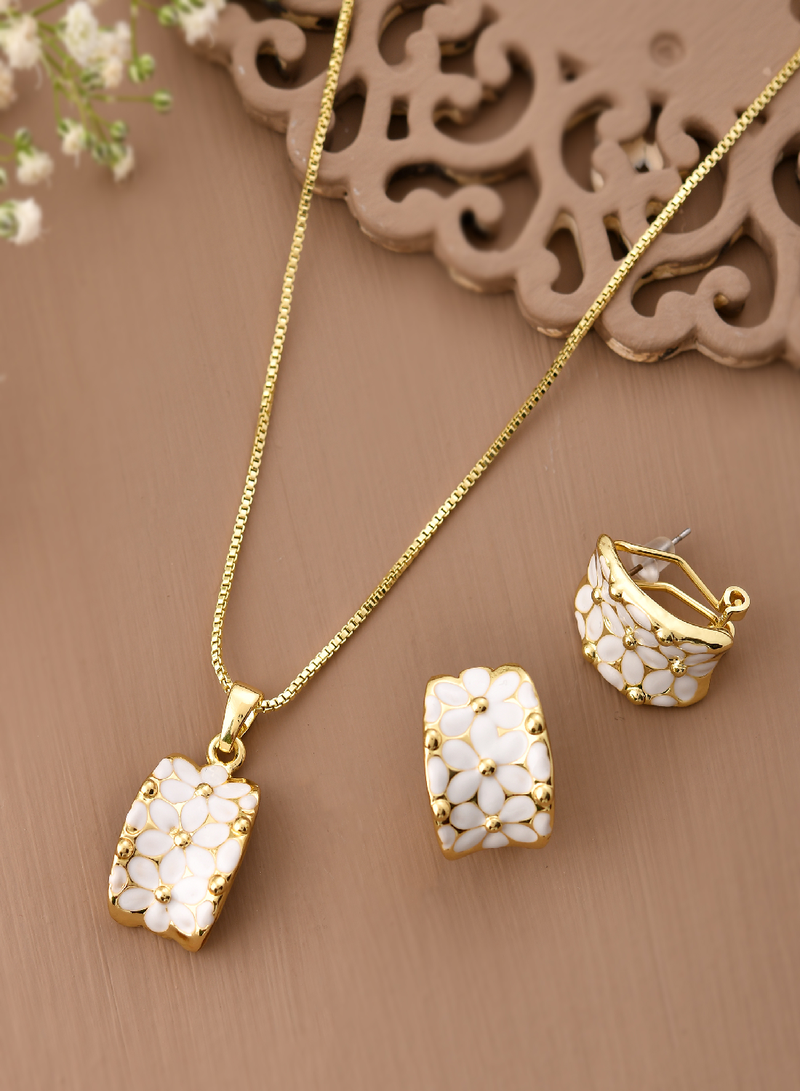 Classic white enamel & gold jewelry set gift for rakhi