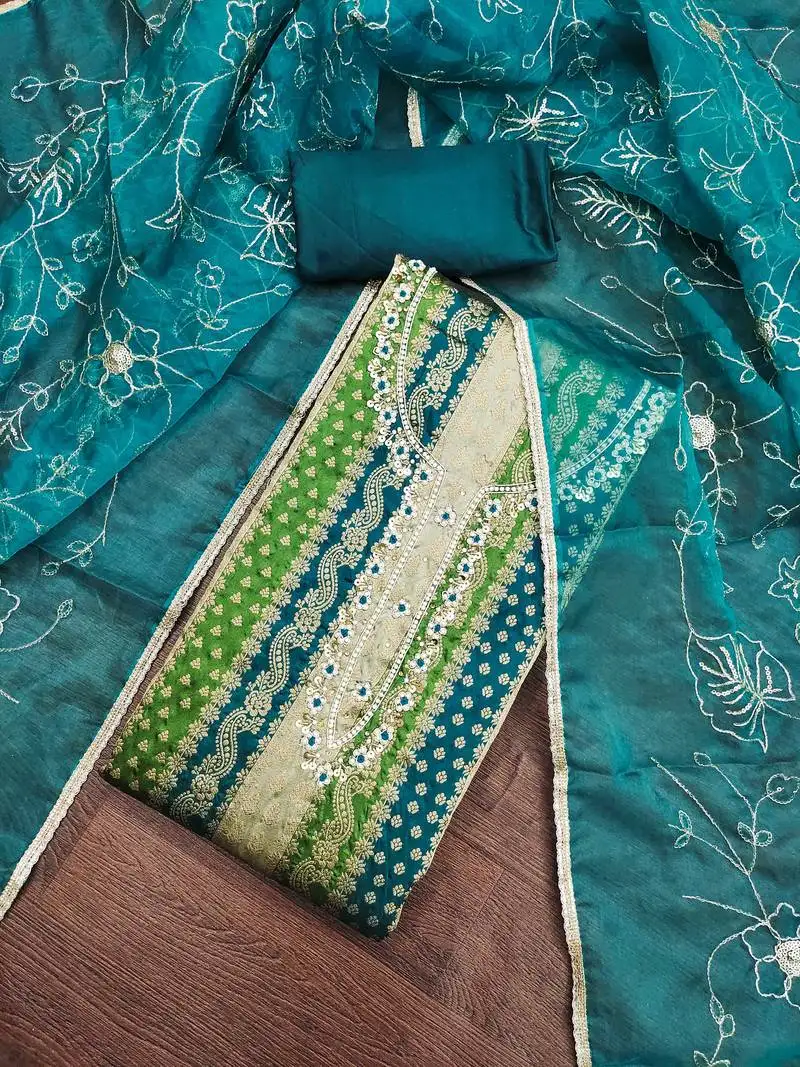 Women's multi handwork dress material unstitched