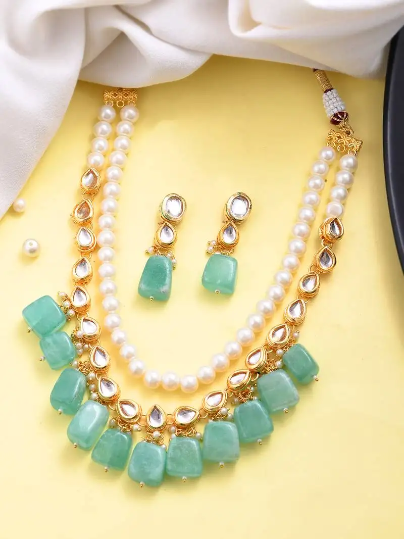Royal green beaded pearl necklace set for women