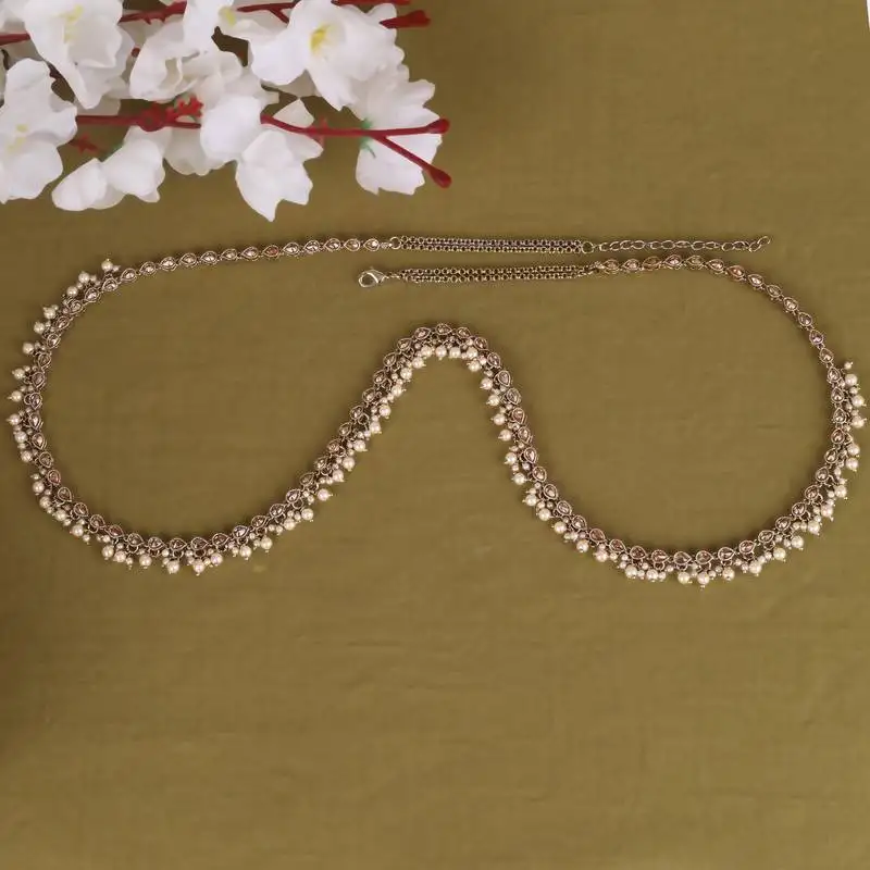 Splendid oval shape and pearl drop gold plated kamarband(waist belt)for women