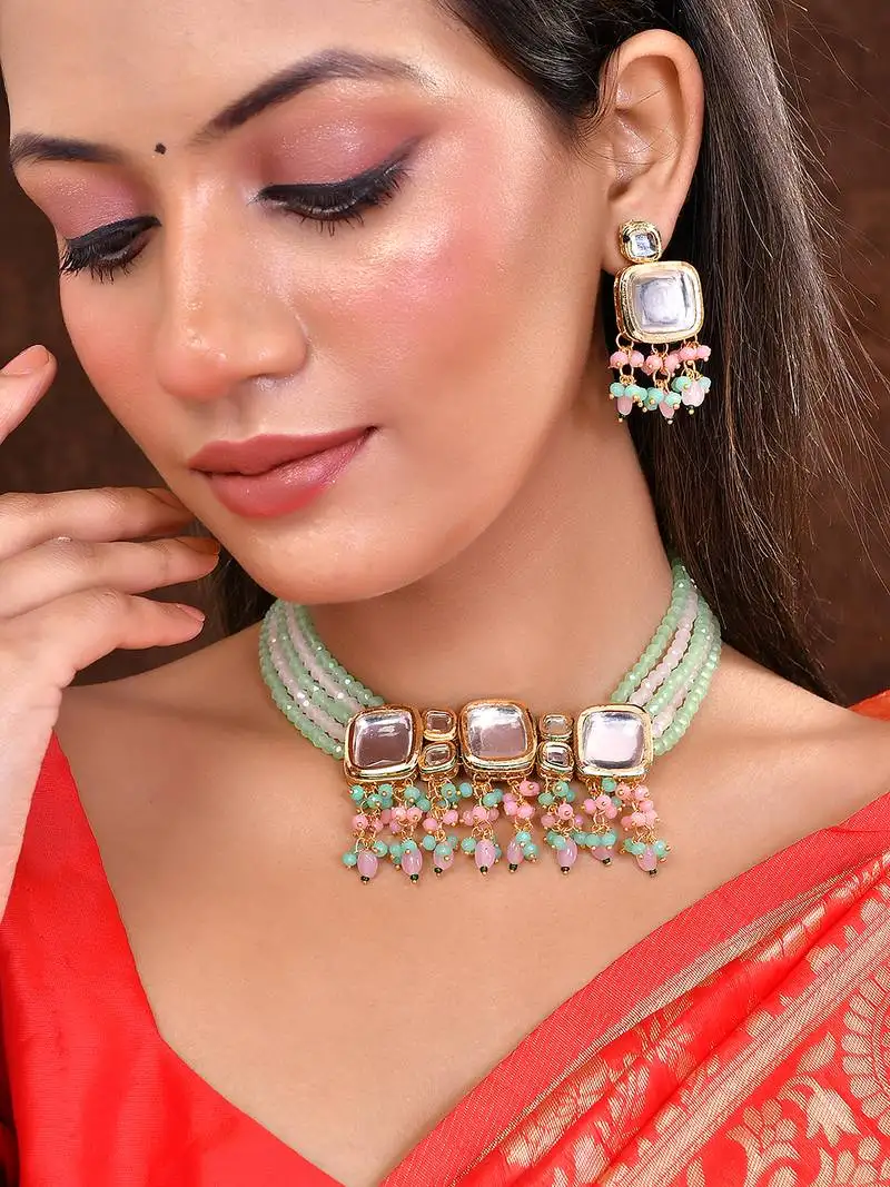 Pearl kundan choker necklace set with earrings