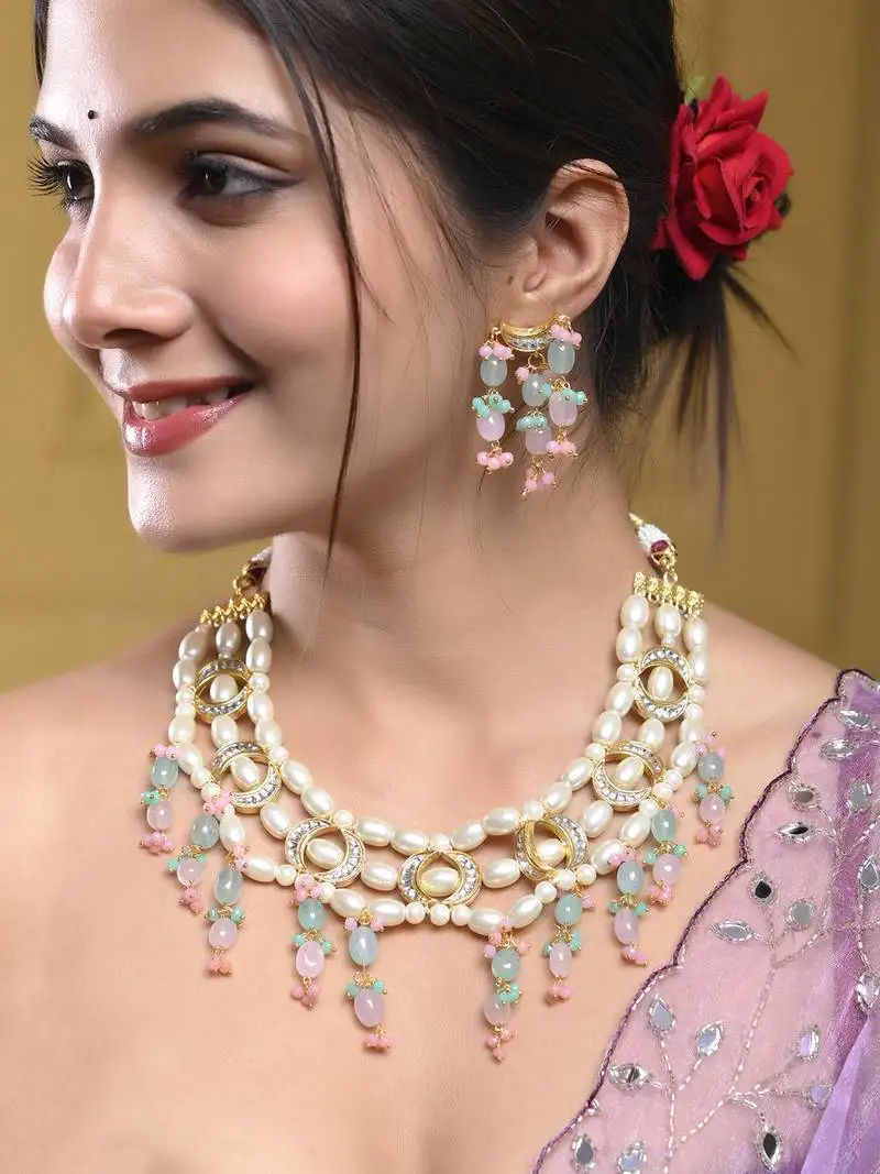 Pearl kundan necklace set with earrings