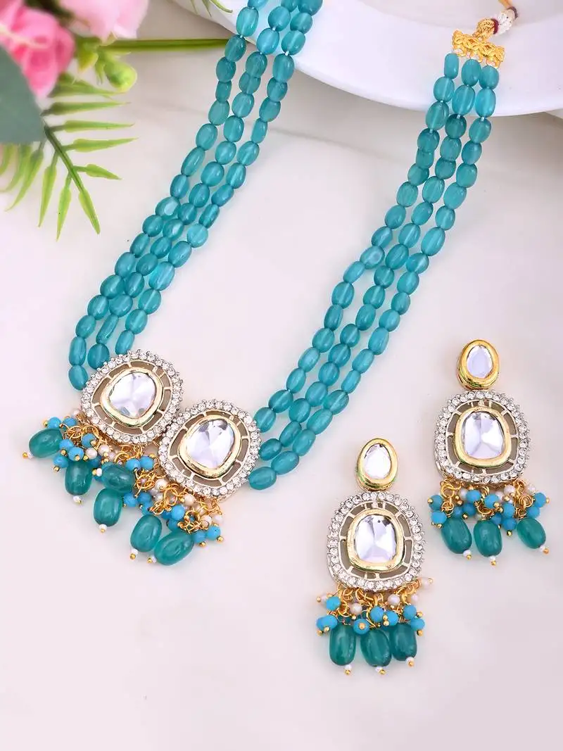 Crystal & gold plated necklace set with earrings