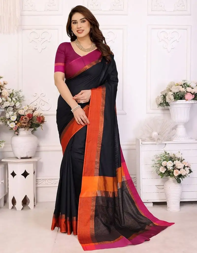 Black silk blend heavy border fancy latest collection saree