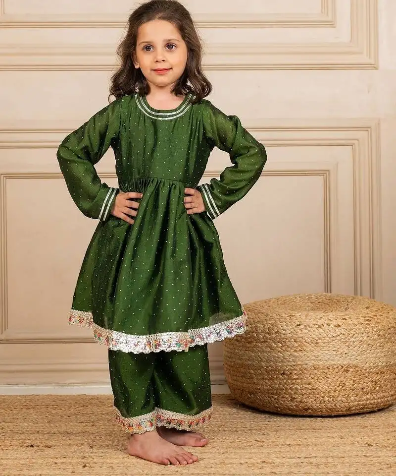 Girls green anarkali top with palazzo (set of 2)