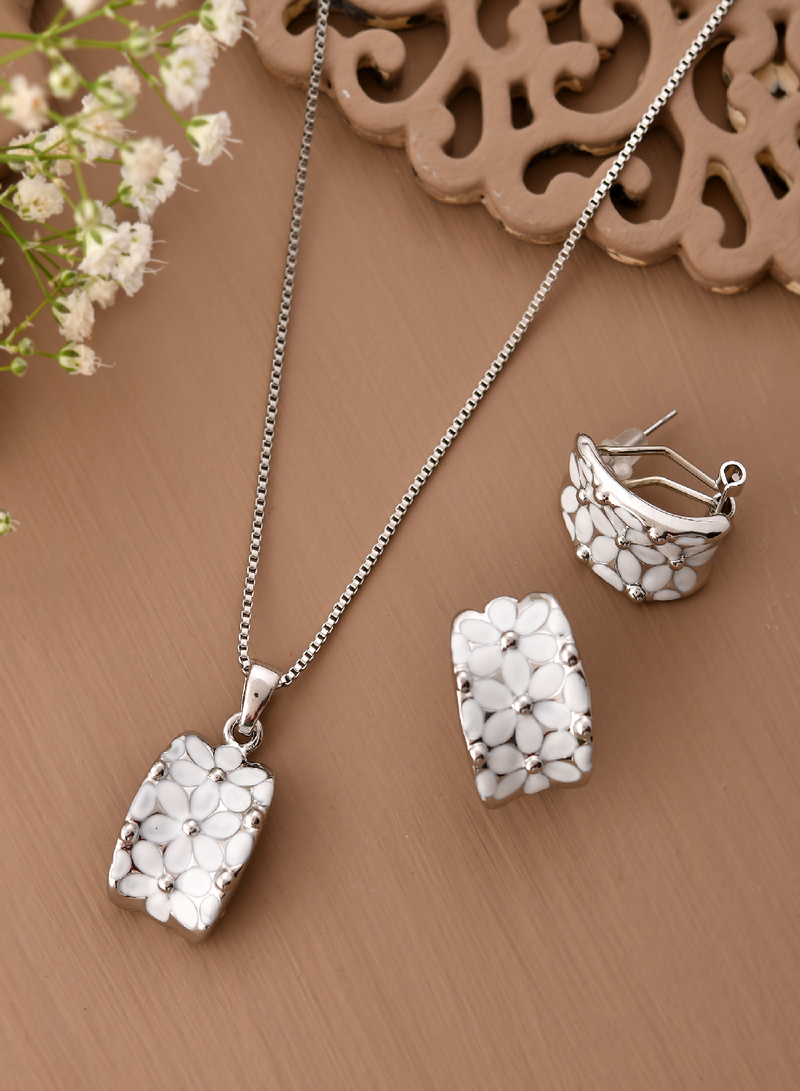 Classic white enamel & silver jewelry set gift for rakhi