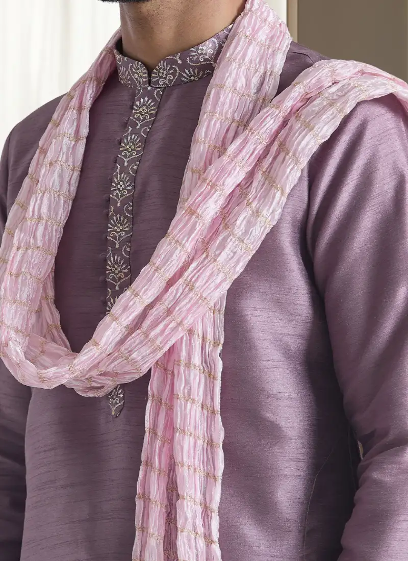 Purple kurta churidar set for men's wear