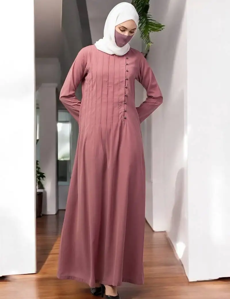 Pink abaya with pin tucks and fancy buttons