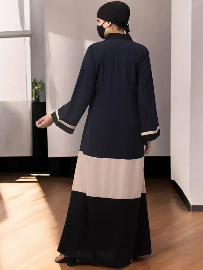 Multicolor color-blaocked open abaya