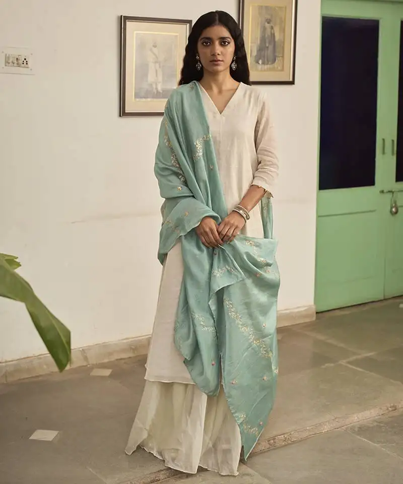 Ivory tissue plain kurta sets