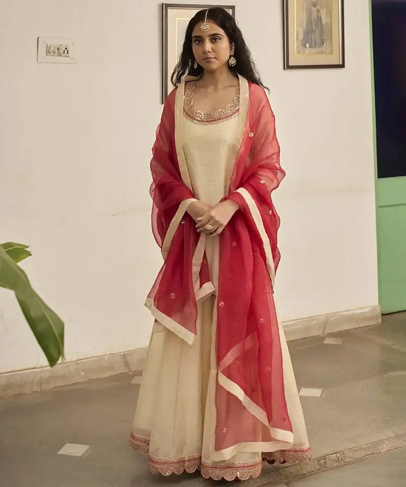 Off-white tissue plain kurta sets