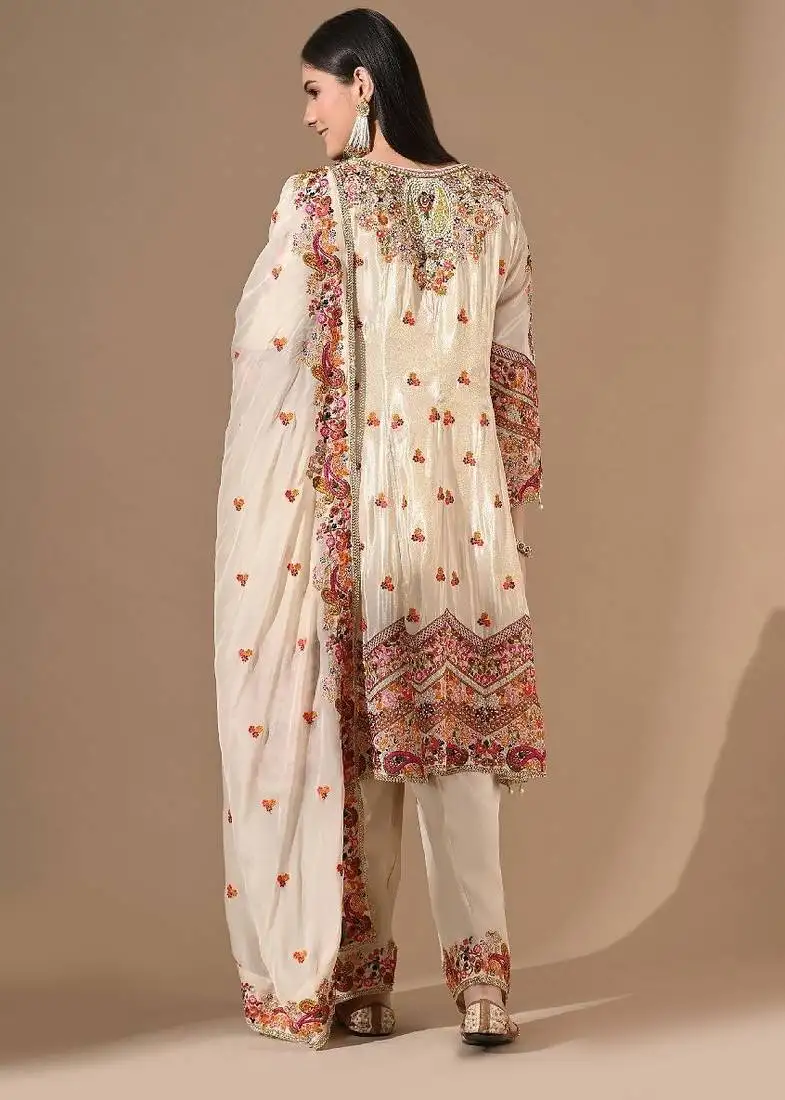 Golden cream kurta set with farshi salwar & zardozi work