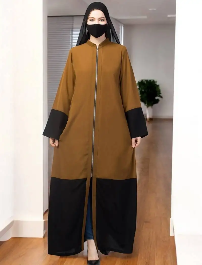 Multicolor front open abaya with metal zipper