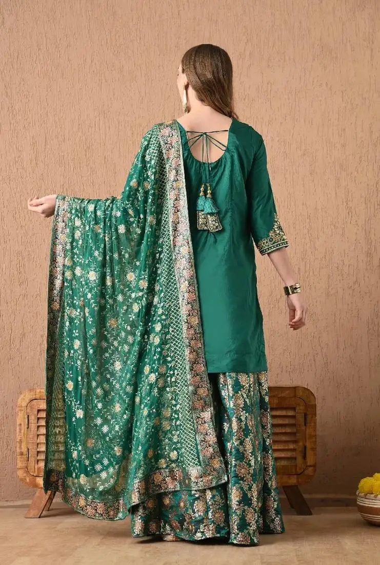 Mesmerising green sharara set with gotta zardozi and pearl work