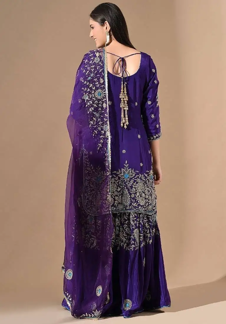 Purple sharara set with zardozi & cutdana embroidery