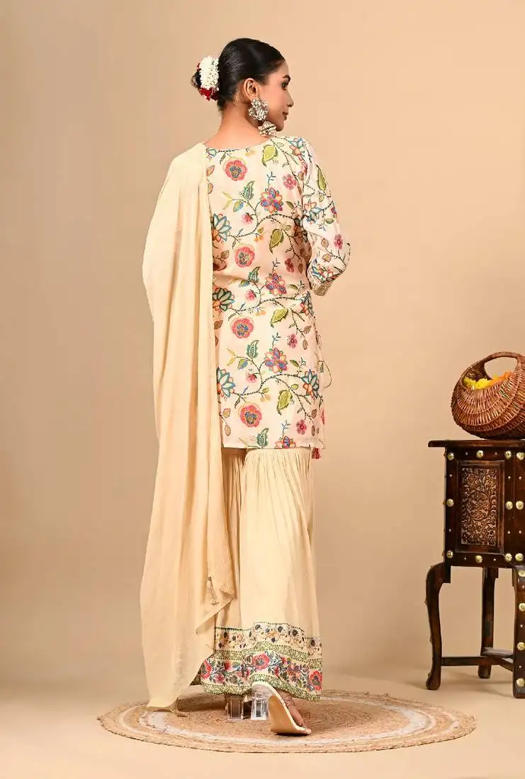 Golden cream sharara set with gotta thread and sequins work