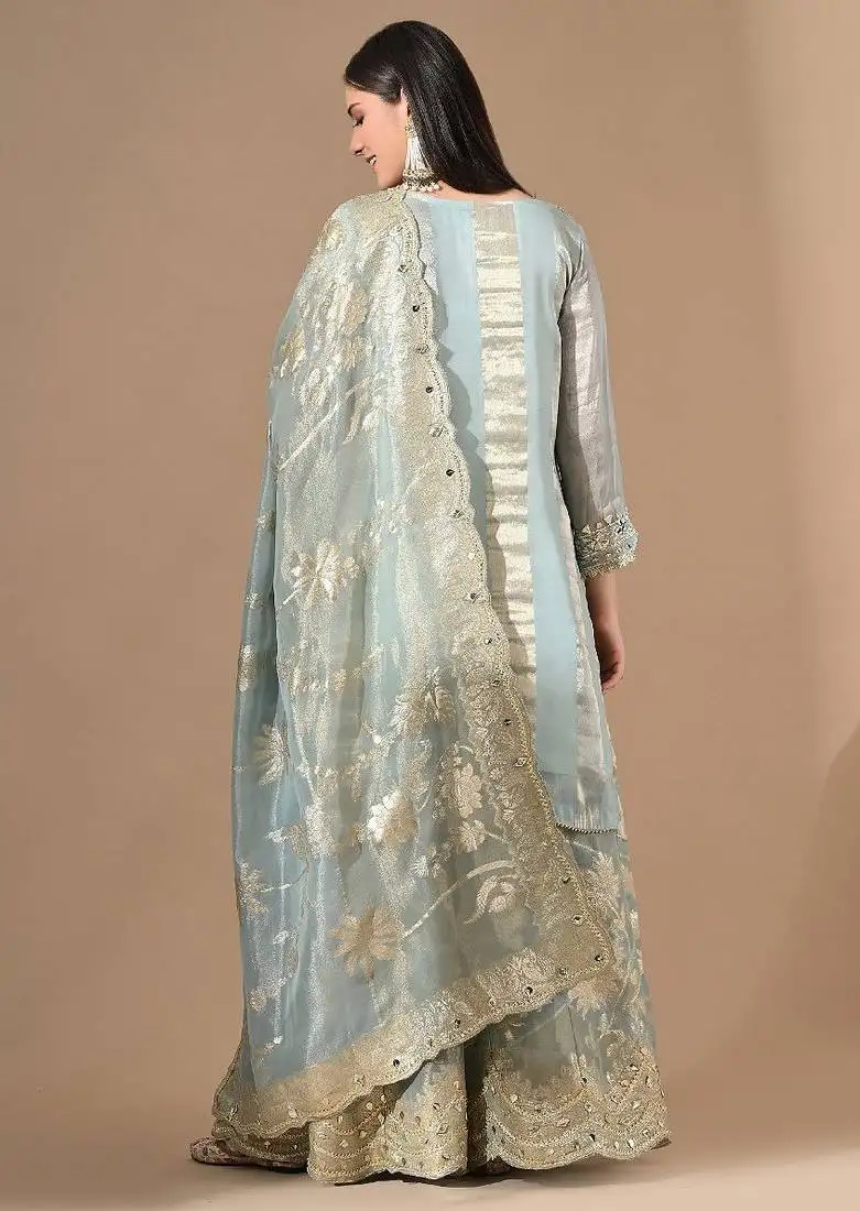 Fascinatingblue sharara set with gotta & mirror work