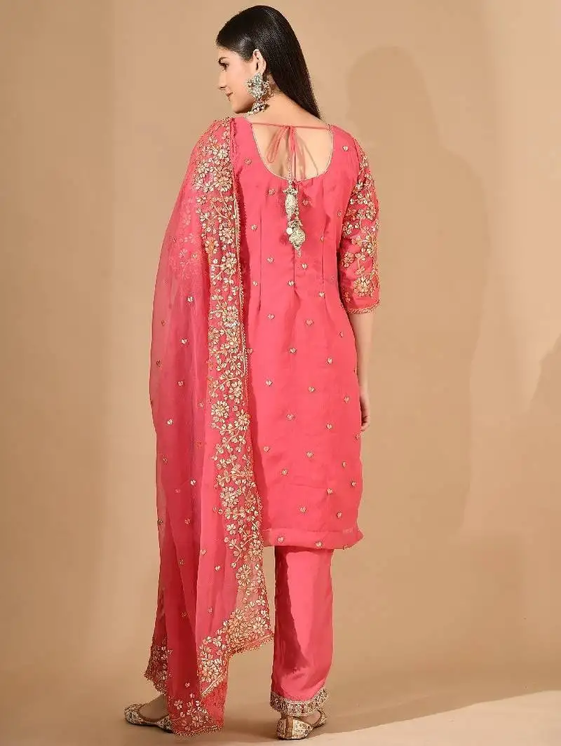 Pink chiffon kurta set with gotta work