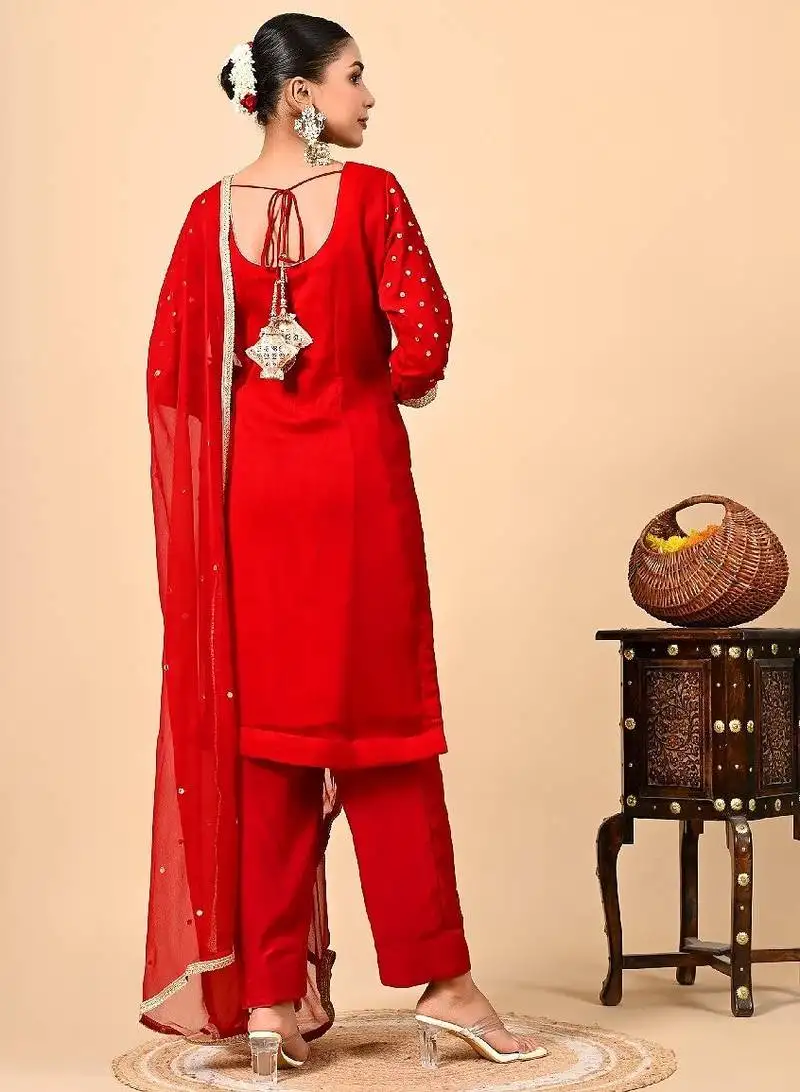Red kurta set with gotta applique zardozi and sequins work