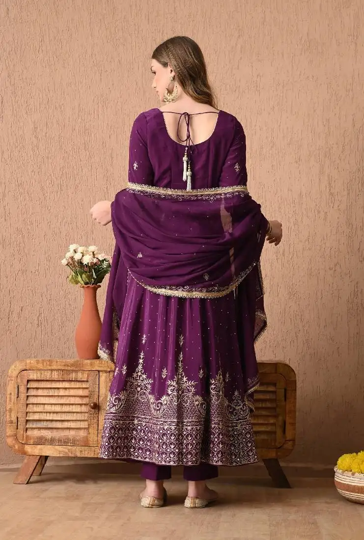 Mesmerising wine anarkali set with zardozi and sequins work