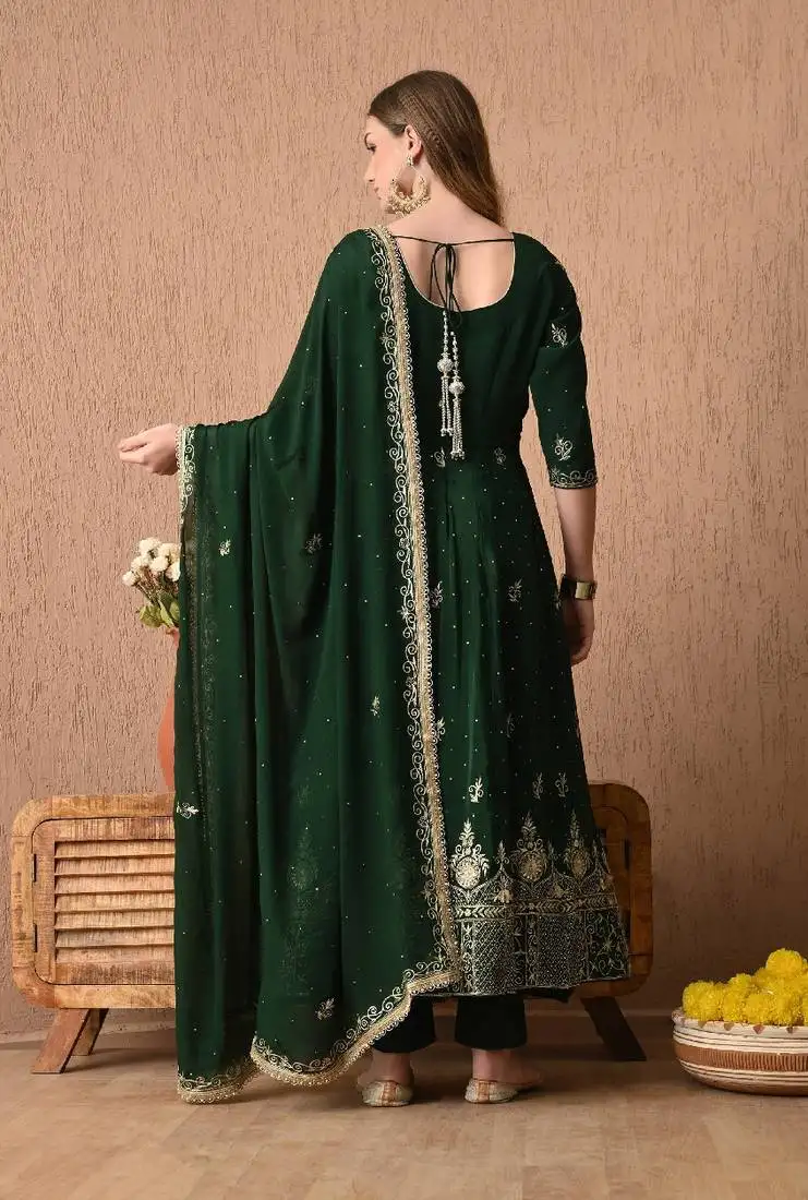 Stunning bottle green anarkali set with zardozi and sequins work
