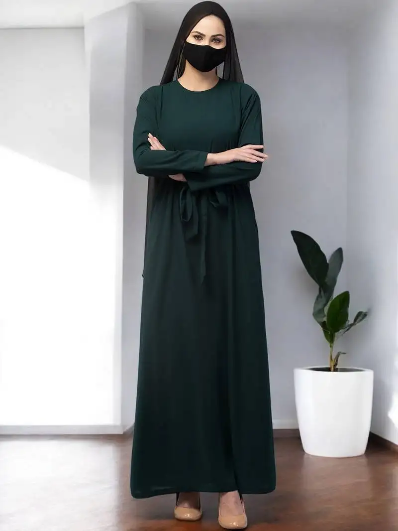 Green a line abaya with pockets in firdaus