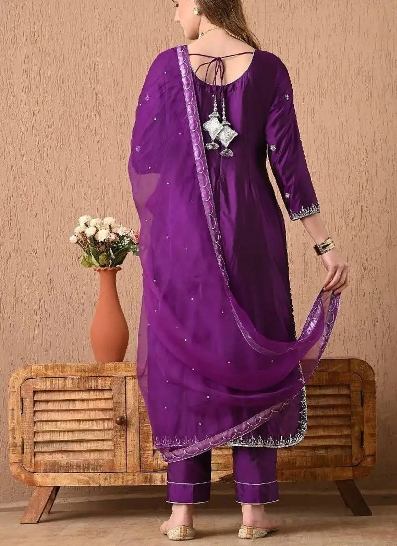 Astonishing purple kurta set with zardozi sippy pearl and cutdana work