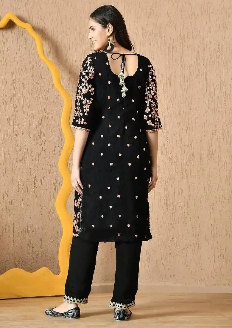 black chiffon kurta set with lcd gotta
