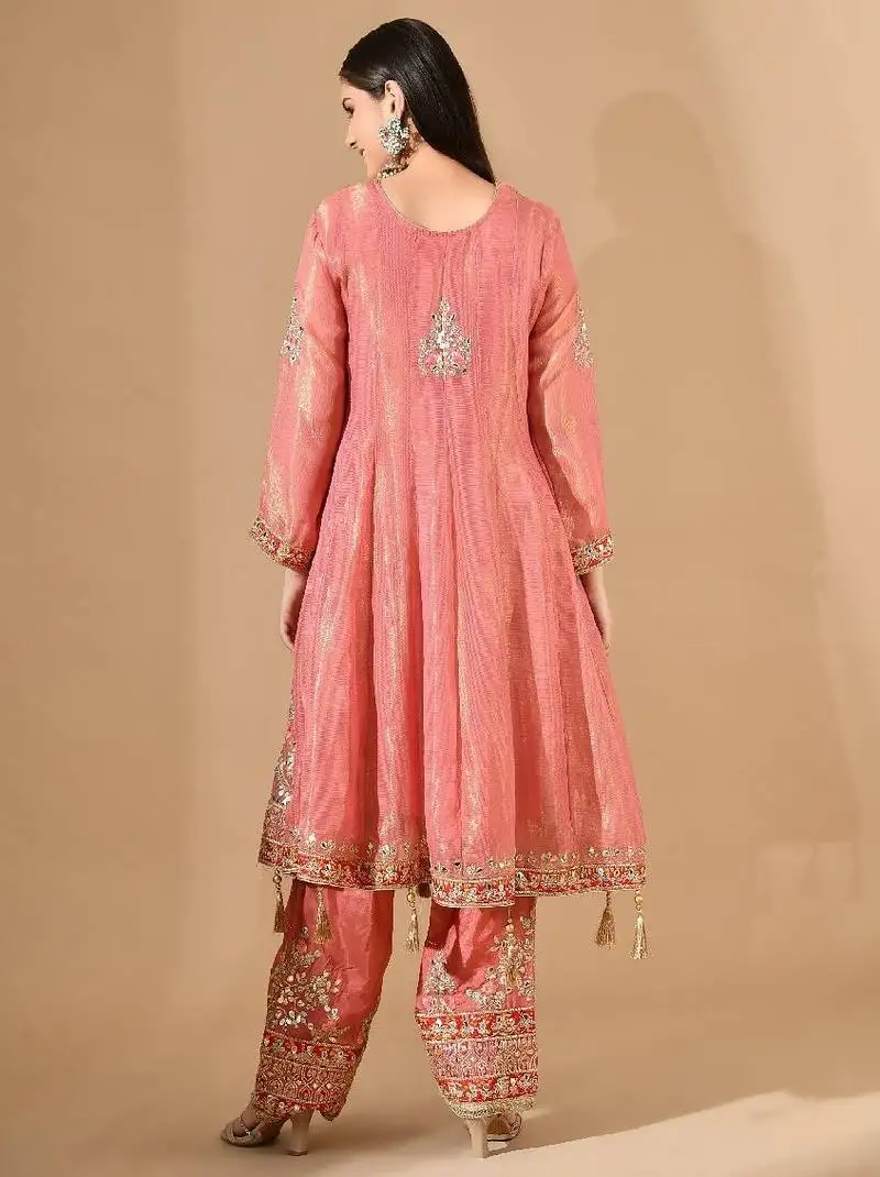 Carrot pink kurta set with gotta zari & appliqu work